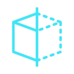 blue icon with a cube - symbol of 3D virtual scan